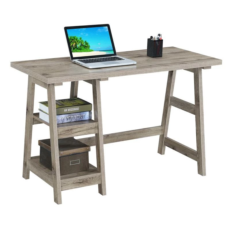 Convenience Concepts Designs2Go Trestle Desk In Driftwood Wood Finish 5 Convenience Concepts Designs2Go Trestle Desk In Driftwood Wood Finish - Image 3