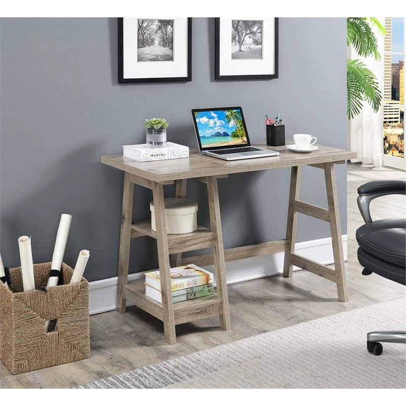 Convenience Concepts Designs2Go Trestle Desk In Driftwood Wood Finish 3 Convenience Concepts Designs2Go Trestle Desk In Driftwood Wood Finish