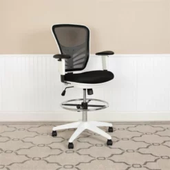 Flash Furniture Contemporary Mid Back Mesh Drafting Stool In Black -CYMAX Sales 1978066 1 L