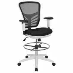 Flash Furniture Contemporary Mid Back Mesh Drafting Stool In Black -CYMAX Sales 1978066 L