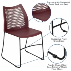 Flash Furniture Hercules Perforated Plastic Sled Base Stacking Chair In Burgundy -CYMAX Sales 1978094 7 L