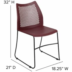 Flash Furniture Hercules Perforated Plastic Sled Base Stacking Chair In Burgundy -CYMAX Sales 1978094 8 L