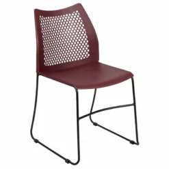Flash Furniture Hercules Perforated Plastic Sled Base Stacking Chair In Burgundy