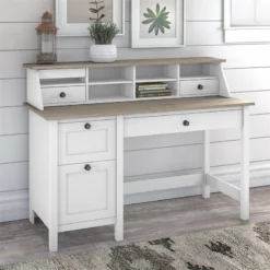 Mayfield 54W Computer Desk With Drawers In Shiplap Gray/White - Engineered Wood -CYMAX Sales 1978637 1 L