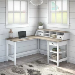 Mayfield 60W L Shaped Computer Desk In Shiplap Gray / White - Engineered Wood -CYMAX Sales 1978646 1 L
