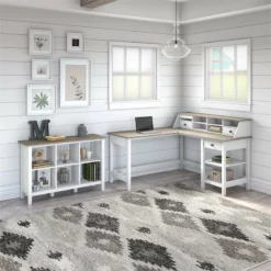 Mayfield 60W L Shaped Computer Desk In Shiplap Gray / White - Engineered Wood -CYMAX Sales 1978647 1 L