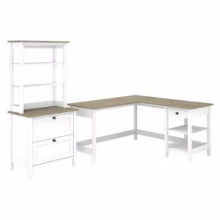 Mayfield 60W L Shaped Computer Desk In Shiplap Gray / White - Engineered Wood