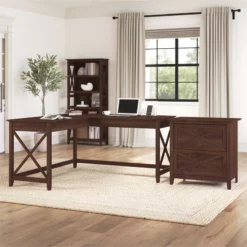 Key West L Desk With Lateral File Cabinet In White And Gray - Engineered Wood -CYMAX Sales 1980744 8 L