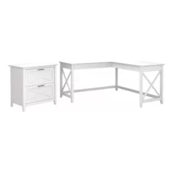Key West L Desk With Lateral File Cabinet In White And Gray - Engineered Wood -CYMAX Sales 1980745 7 L