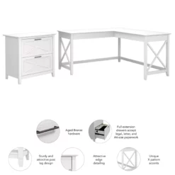 Key West L Desk With Lateral File Cabinet In White And Gray - Engineered Wood -CYMAX Sales 1980745 9 L