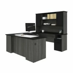 Bestar Norma Transitional Engineered Wood Computer Desk In Walnut Gray And White