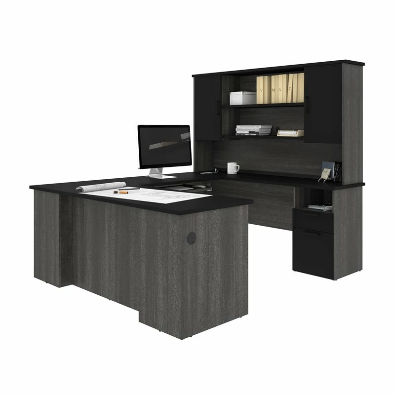 Bestar Norma Transitional Engineered Wood Computer Desk In Walnut Gray And White 3 Bestar Norma Transitional Engineered Wood Computer Desk In Walnut Gray And White