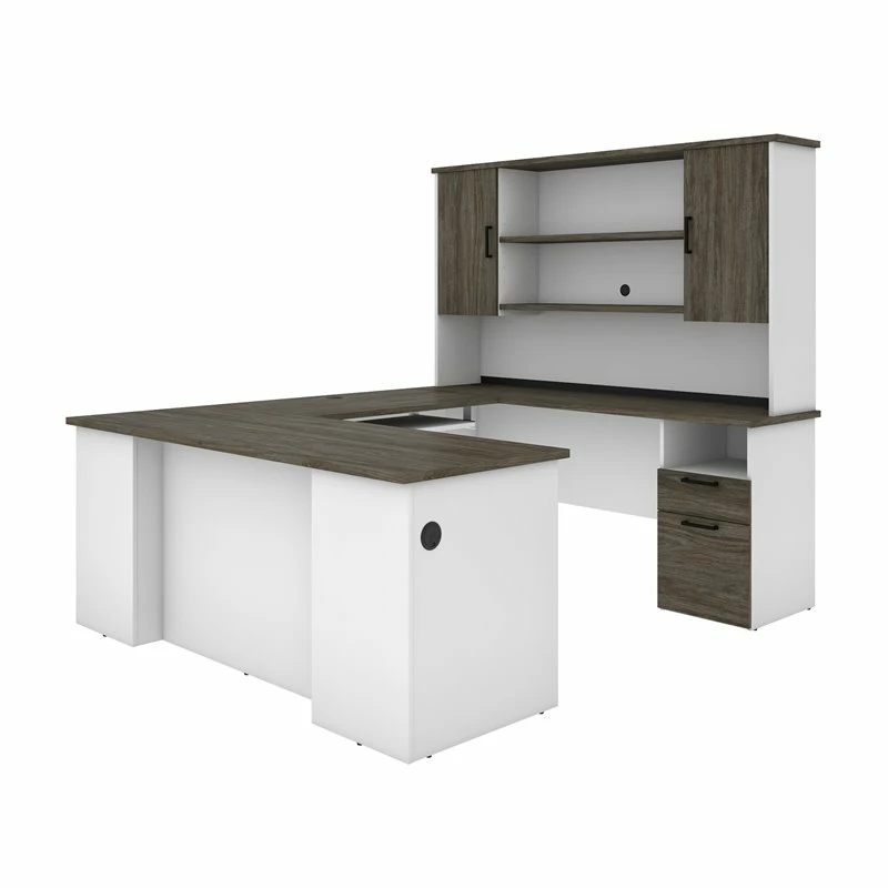 Bestar Norma Transitional Engineered Wood Computer Desk In Walnut Gray And White 11 Bestar Norma Transitional Engineered Wood Computer Desk In Walnut Gray And White - Image 9