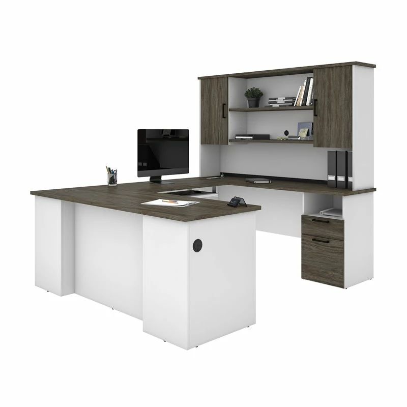 Bestar Norma Transitional Engineered Wood Computer Desk In Walnut Gray And White 8 Bestar Norma Transitional Engineered Wood Computer Desk In Walnut Gray And White - Image 6