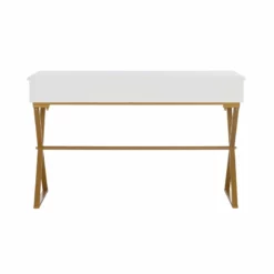 Linon Campaign Two Drawer Metal Desk In White -CYMAX Sales 1983012 15 L 1