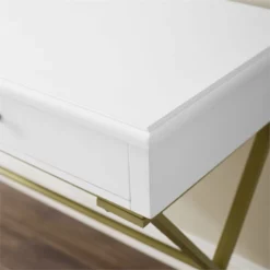 Linon Campaign Two Drawer Metal Desk In White -CYMAX Sales 1983012 7 L 1