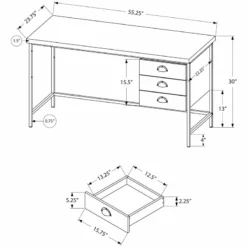 Computer Desk Home Office Laptop Storage Drawers 55"L Work Metal Black -CYMAX Sales 1987061 3 L