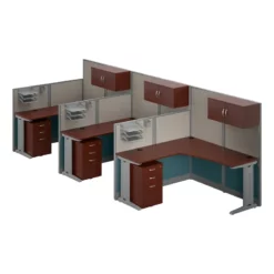 Office In An Hour 3 Person L Cubicle Desk Set In Hansen Cherry - Engineered Wood 32 Office In An Hour 3 Person L Cubicle Desk Set In Hansen Cherry - Engineered Wood -CYMAX Sales 1988759 7 L