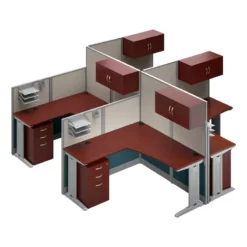 Office In An Hour 4 Person L Cubicle Desk Set In Hansen Cherry - Engineered Wood -CYMAX Sales 1988764 7 L