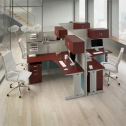 Office In An Hour 4 Person L Cubicle Desk Set In Hansen Cherry - Engineered Wood -CYMAX Sales 1988764 8 L