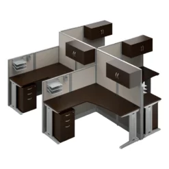 Office In An Hour 4 Person L Cubicle Desk Set In Hansen Cherry - Engineered Wood