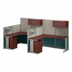 Office In An Hour 2 Person L Cubicle Desk Set In Mocha Cherry - Engineered Wood