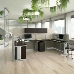 Office In An Hour 2 Person L Cubicle Desk Set In Mocha Cherry - Engineered Wood -CYMAX Sales 1988767 8 L