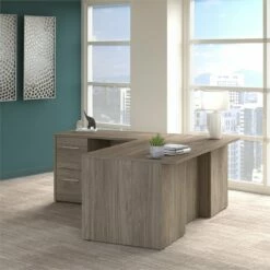 Office 500 72W L Shaped Desk With Drawers In Modern Hickory - Engineered Wood -CYMAX Sales 1988986 1 L