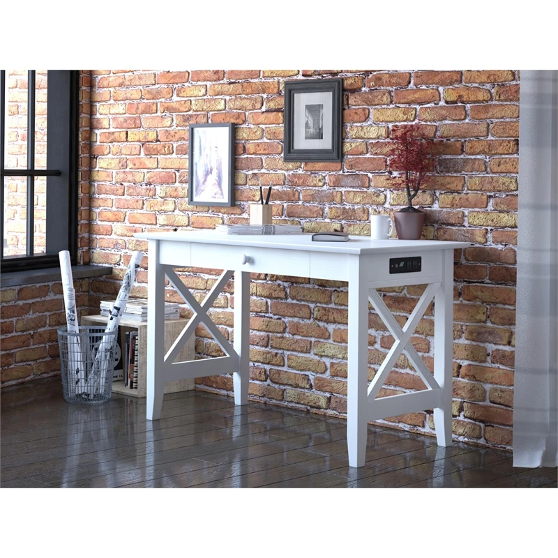 AFI Lexi Solid Wood Writing Desk With Drawer And Charging Station In White 8 AFI Lexi Solid Wood Writing Desk With Drawer And Charging Station In White - Image 6