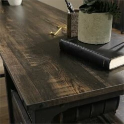 Pemberly Row L Shape Corner Desk In Rustic Carbon Oak And Black -CYMAX Sales 1990855 1990859 L