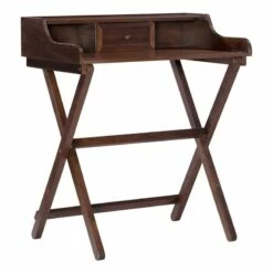 Linon Cade Wood Folding Desk In Antique Walnut Brown
