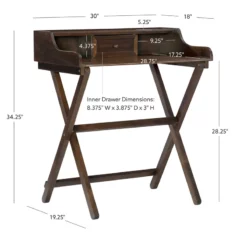 Linon Cade Wood Folding Desk In Antique Walnut Brown -CYMAX Sales 1991732 43 L