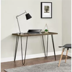 Altra Furniture Owen Retro Desk In Espresso With Teal Metal Legs -CYMAX Sales 1992147 L