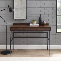 Walker Edison 42" Engineered Wood 3-Drawer Angled Front Desk In Dark Walnut -CYMAX Sales 1993931 2 L