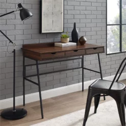 Walker Edison 42" Engineered Wood 3-Drawer Angled Front Desk In Dark Walnut -CYMAX Sales 1993931 3 L