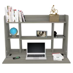 Inval America Wall Mounted Floating Engineered Wood Desk In Gray Smoke Oak -CYMAX Sales 1997210 2 L