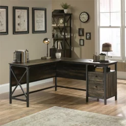 Maddie Home L Shaped Writing Desk In Carbon Oak And Black -CYMAX Sales 1997537 10 L