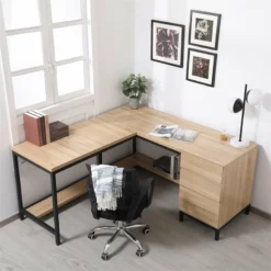 Elegant Decor Emerson 64" L Shaped Industrial Writing Desk In Mango Wood -CYMAX Sales 1998086 16 L