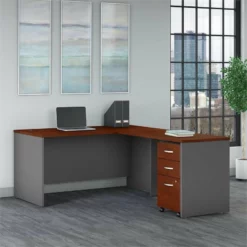 Series C 60W L Shaped Desk With Drawers In Natural Cherry - Engineered Wood -CYMAX Sales 2001844 1 L 1