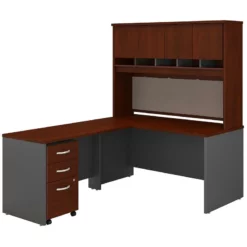 Series C 60W L Desk With Hutch And Drawers In Mocha Cherry - Engineered Wood