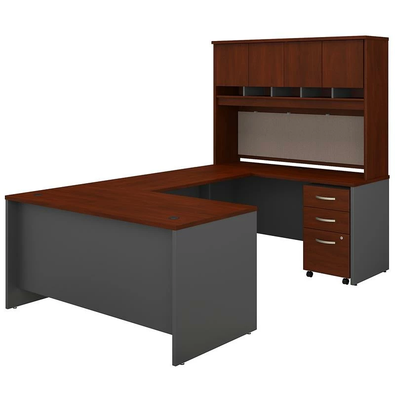 Series C 60W U Desk With Hutch And Drawers In Mocha Cherry - Engineered Wood 3 Series C 60W U Desk With Hutch And Drawers In Mocha Cherry - Engineered Wood