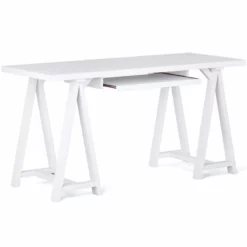 Simpli Home Sawhorse 60" Soild Wood Modern Industrial Computer Desk In White -CYMAX Sales 2003406 2 L