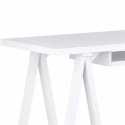Simpli Home Sawhorse 60" Soild Wood Modern Industrial Computer Desk In White -CYMAX Sales 2003406 3 L
