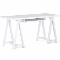 Simpli Home Sawhorse 60" Soild Wood Modern Industrial Computer Desk In White -CYMAX Sales 2003406 L