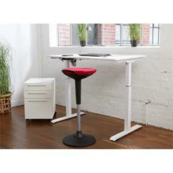 Unique Furniture 33.25" Fabric Seat And Metal Base Sit-Stand Stool In Mandarin -CYMAX Sales 2005791 5 L