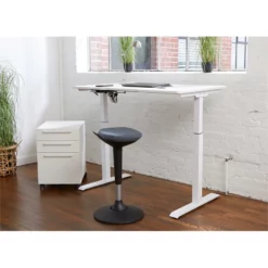 Unique Furniture 33.25" Fabric Seat And Metal Base Sit-Stand Stool In Mandarin -CYMAX Sales 2005794 12 L