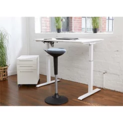 Unique Furniture 33.25" Fabric Seat And Metal Base Sit-Stand Stool In Mandarin -CYMAX Sales 2005794 13 L