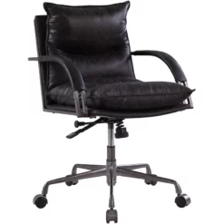 ACME Furniture Haggar Upholstered Leather Swivel Office Chair In Slate Gray