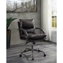 ACME Furniture Haggar Upholstered Leather Swivel Office Chair In Slate Gray -CYMAX Sales 2010643 8 L