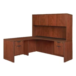 Legacy 71" Dual Ped. Left Corner Credenza With 35" Return And Hutch- Cherry